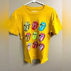 The Rolling Stones 9 Tongue Logo Yellow Medium Cotton 70s Band